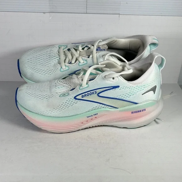 Brooks Glycerin 22 Women's 7D wide shoe Athletic Shoes - White and Blue B1 - Picture 3 of 9